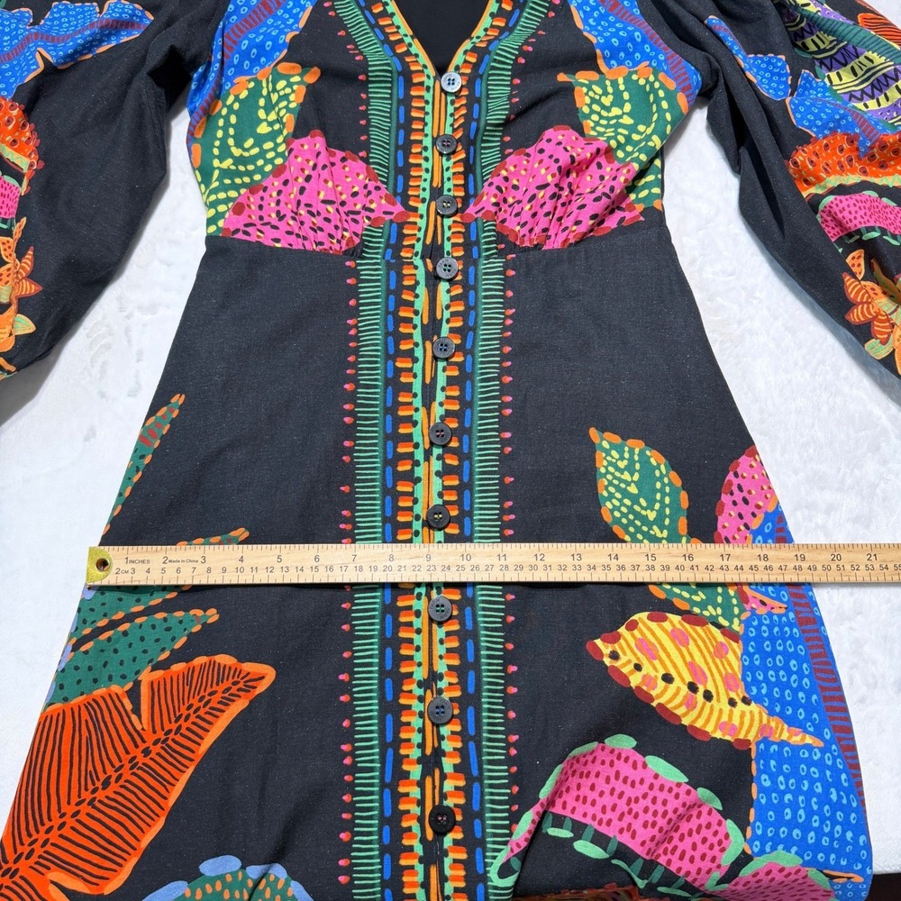 NWOT Farm Rio Black Cool Leopards Maxi Dress Linen Blend Size M Boho Maximalist - Picture 12 of 12